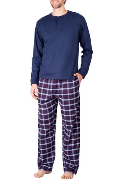 Sleephero Short Sleeve Plaid Flannel Pajama Set In Blue