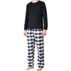Sleephero Long Sleeve Pajama T-shirt & Buffalo Check Fleece Pajama Pants Set In Black With White Buffalo Check