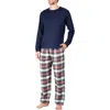 Sleephero Long Sleeve Pajama T-shirt & Plaid Flannel Pajama Pants Set In Dark Navy Tartan Plaid