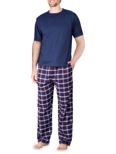 Sleephero Short Sleeve Plaid Flannel Pajama Set In Blue
