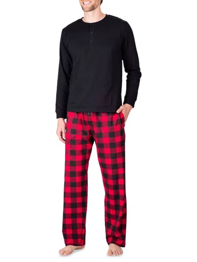 Sleephero Long Sleeve Pajama T-shirt & Buffalo Check Pajama Pants Set In Black