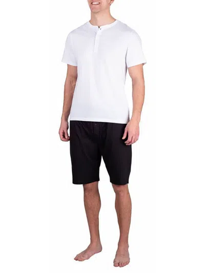 Sleephero Men's 2-piece Short Sleeve Henley & Shorts Pajama Set In Black