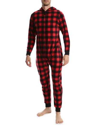 Sleephero Men's Buffalo Check Hooded Jumpsuit In Red Multi
