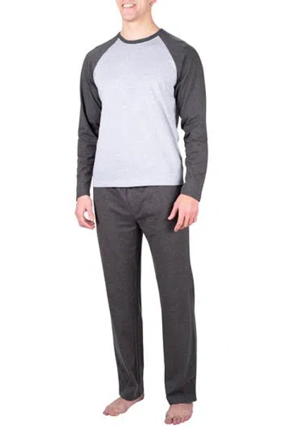 Sleephero Raglan Long Sleeve T-shirt & Pants 2-piece Pajama Set In Light Heather Grey W/black