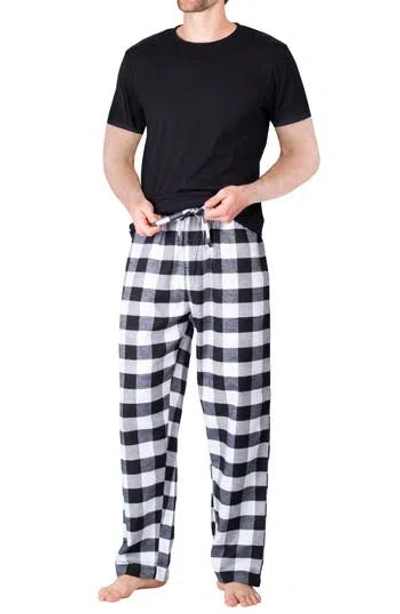Sleephero Short Sleeve Plaid Flannel Pajama Set In Black