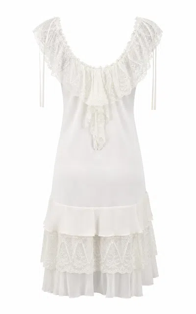 Sleeping With Jacques Annie Silk Satin Lace Mini Dress In Ivory