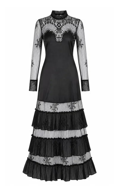 Sleeping With Jacques Emily Silk Lace Maxi Dress In Black
