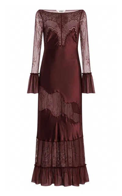 Sleeping With Jacques Erica Silk Satin Lace Maxi Dress In Brown