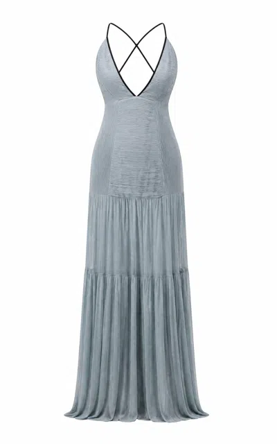 Sleeping With Jacques Gemma Pleated Silk Chiffon Maxi Dress In Blue