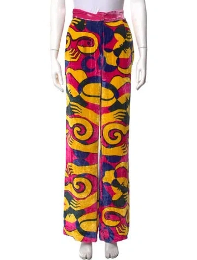 Pre-owned Sleeping With Jacques Graphic Print Wide Leg Pants In Pink