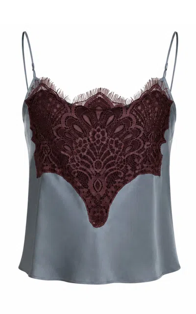 Sleeping With Jacques Nadia Silk Lace Camisole In Blue