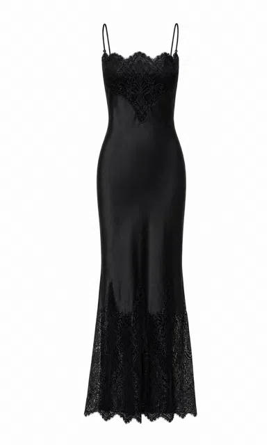 Sleeping With Jacques Nadia Silk Lace Maxi Slip Dress In Black
