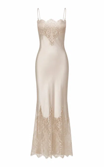 Sleeping With Jacques Nadia Silk Lace Maxi Slip Dress In Ivory