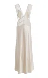 Sleeping With Jacques Pascal Silk Satin Lace Maxi Slip Dress In Neutral