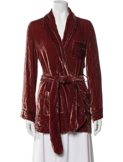 Pre-owned Sleeping With Jacques Silk Grosgrain Trim Robe In Red