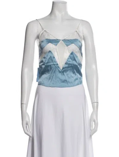 Pre-owned Sleeping With Jacques Silk Lace Pattern Nightgown In Blue/white