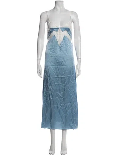 Pre-owned Sleeping With Jacques Silk Lace Trim Embellishment Nightgown W/ Tags In Blue