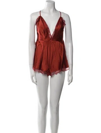 Pre-owned Sleeping With Jacques Silk Lace Trim Embellishment Pajamas W/ Tags In Orange