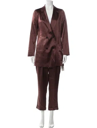 Pre-owned Sleeping With Jacques Silk Pantsuit In Brown