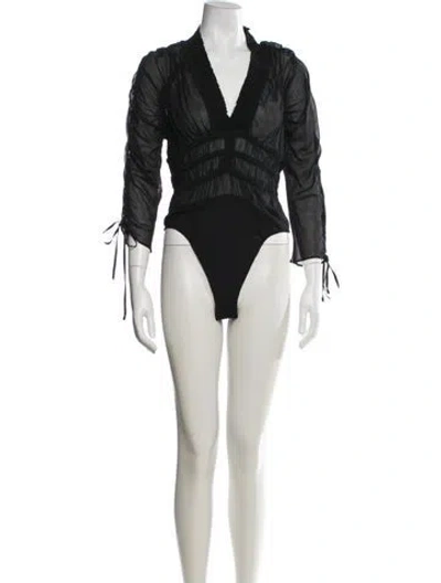 Pre-owned Sleeping With Jacques Silk V-neck Bodysuit In Black