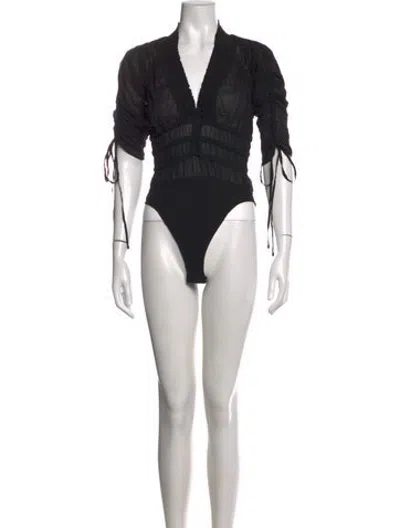 Pre-owned Sleeping With Jacques Silk V-neck Bodysuit In Black