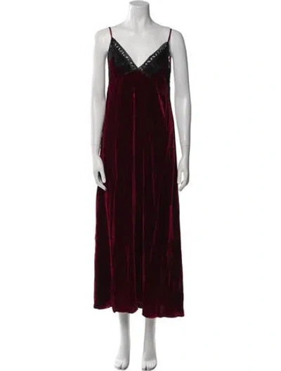 Pre-owned Sleeping With Jacques Velvet Ruffle Embellishment Nightgown W/ Tags In Burgundy