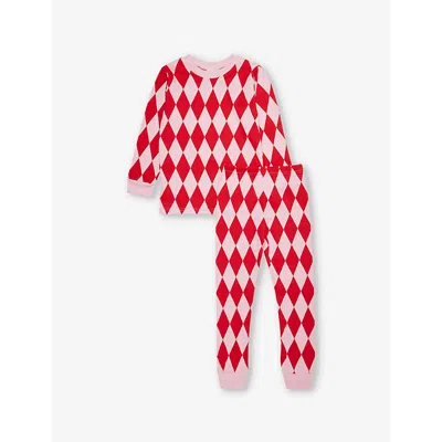 Sleepy Doe Kids' Harlequin Graphic-pattern Cotton-jersey Pyjama Set 1-11y In Red Harelquin