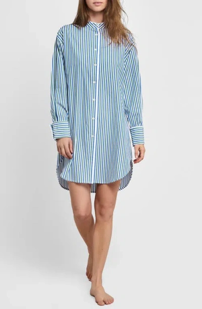 Sleepy Jones Jo Band Collar Nightdress In Green & Blue Multistripe