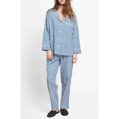 Sleepy Jones Marina Pajama Set In Green & Blue Multistripe