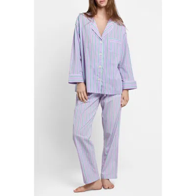 Sleepy Jones Marina Pajama Set In Green & Lavender Stripe