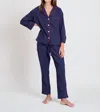 Sleepy Jones Marina Pajama Set In Navy Flannel/red Piping In Multi