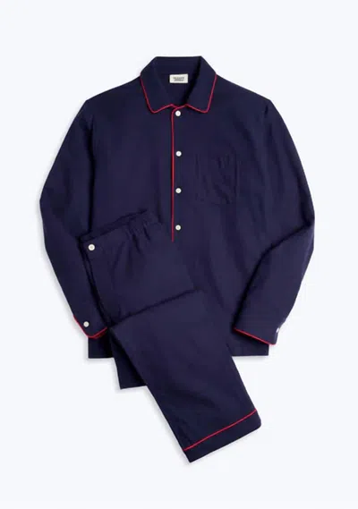 Sleepy Jones Men's Henry Pajama Set In Navy/red Piping Flannel In Multi
