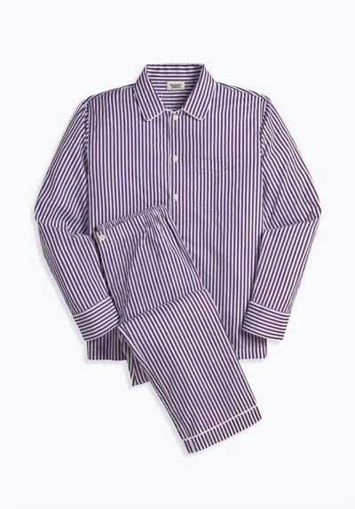 Sleepy Jones Men's Henry Pajama Set In Sateen Purple Stripe In Multi