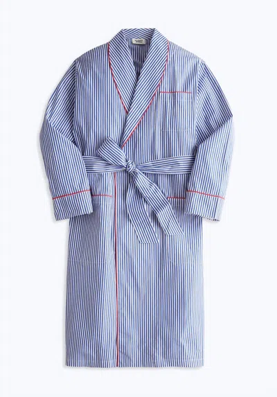 Sleepy Jones Unisex Glenn Robe In Blue/white Stripe In Multi