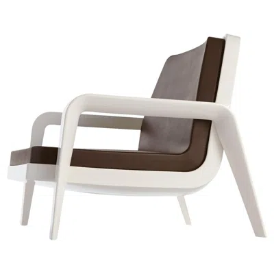 Pre-owned Slide Design America Armchair In Soft Chocolate Fabric With Milky White Frame