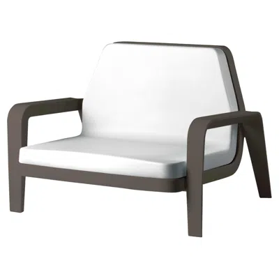 Pre-owned Slide Design America Armchair In Soft White Fabric With Chocolate Brown Frame