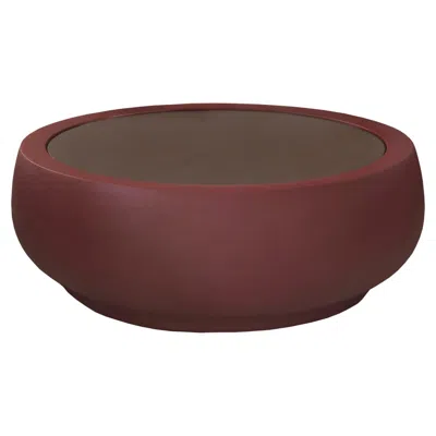Pre-owned Slide Design Chubby Side Table In Mahogany Leather Base With Wengé Top In Brown
