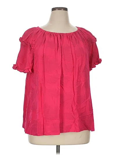 Pre-owned Slim Factor By Investments Short Sleeve Blouse In Pink