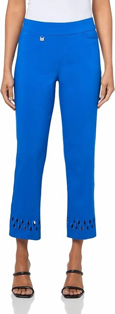 Slimsation By Multiples Embroidered Hem Pull-on Ankle Pant In Bright Royal In Blue