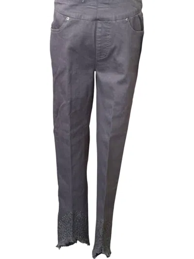 Slimsation By Multiples Embroidered Scallop Hem Jean In Gray