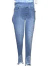 Slimsation By Multiples Embroidered Scallop Hem Jean In Medium Indigo In Blue