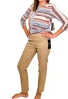 Slimsation By Multiples Fine Line Twill Ankle Pant In Khaki In Green