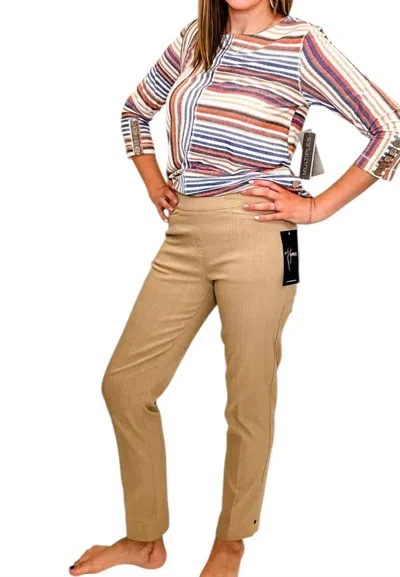 Slimsation By Multiples Fine Line Twill Ankle Pant In Khaki In Green