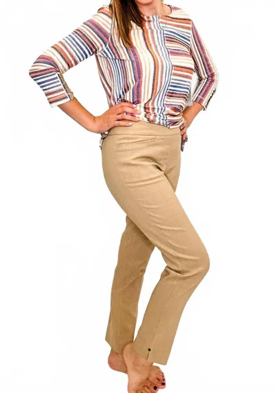 Slimsation By Multiples Fine Line Twill Ankle Pant In Khaki In Green