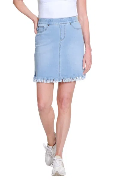 Slimsation By Multiples Fringe Hem Denim Skort In Blue