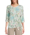 Slimsation By Multiples Long Sleeve Print Blouse In Blue In Blue