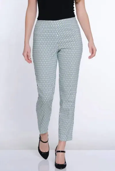 Slimsation By Multiples Pull On Ankle Pant In Green And Navy Print In Multi