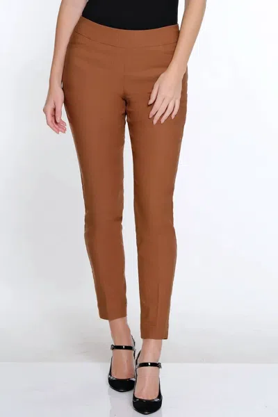 Slimsation By Multiples Pull On Faux Ankle Pants In Bark In Brown