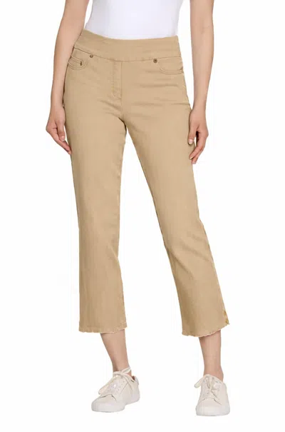 Slimsation By Multiples Pull On Five Pocket Crop Pants In Khaki In Green