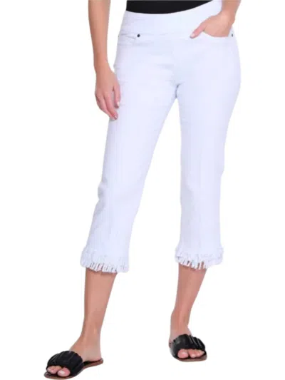 Slimsation By Multiples Pullon Fringe Hem Capri Pants In White